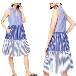 J.CREW size S Striped Midi Sleeveless Tiered Popover Dress Flare w/Pockets